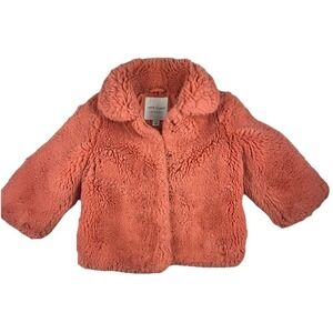 Janie and Jack Kids Coral Faux Fur Jacket Size 3T 4T Cozy Winter Coat